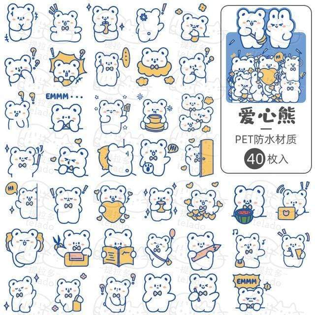 40 Pcs Cute Cartoon Bear Sticker Decorative Stickers Cute Bear - Lady Bonita
