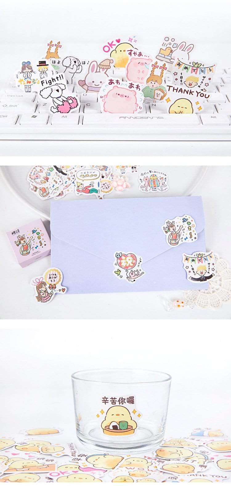 45Pcs Cartoon Cute Animal Stickers (Piggy / Bunny) Decorative Stickers - Lady Bonita
