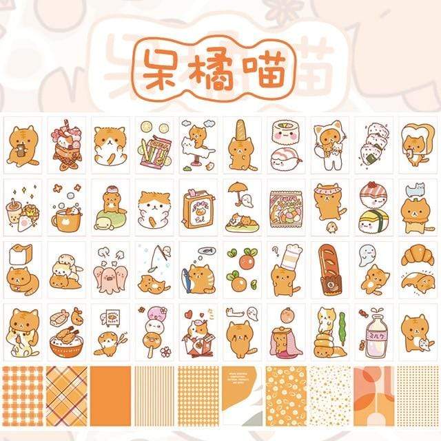 50 Sheets Adorable Cartoon Stickers Decorative Stickers Cat in Orange - Lady Bonita