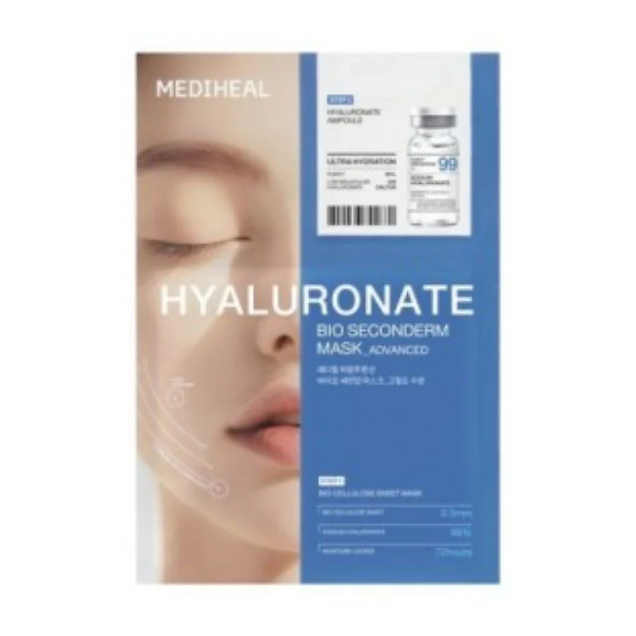 Mediheal. Hyaluronate Bio Seconderm Mask (Ampoule 4ml + Mask 23ml) [1 Box (10 Sheets)] | Lady Bonita | Korean beauty NZ
