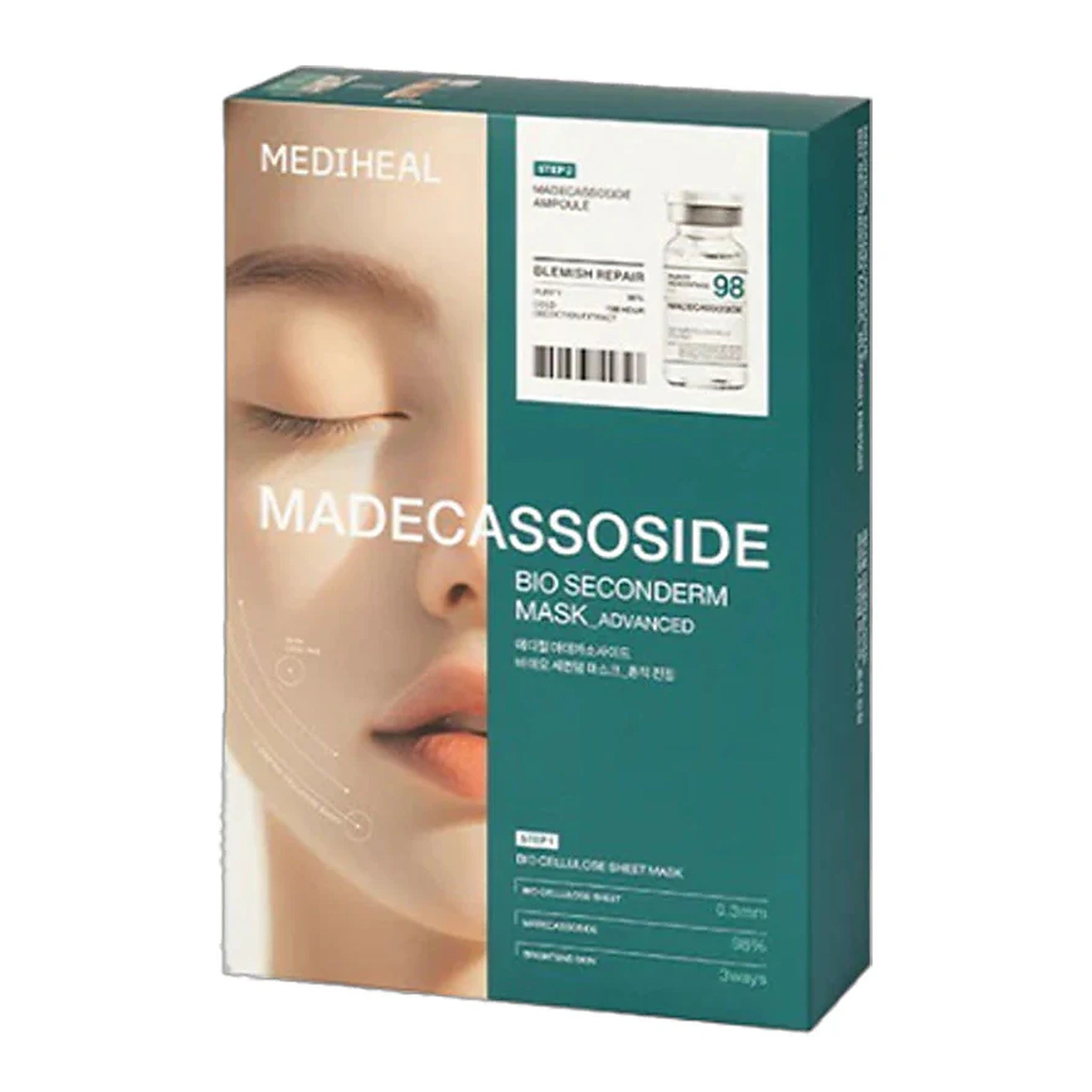 Mediheal. Madecassoside Bio Seconderm Mask (Ampoule 4ml + Mask 23ml [1 Box (10 Sheets)] | Lady Bonita | Korean beauty NZ