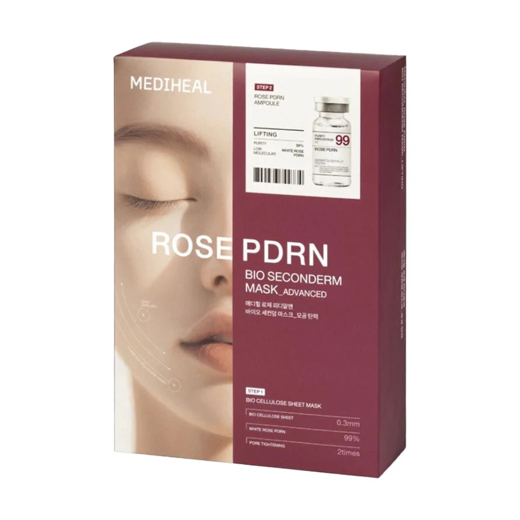 Mediheal. Rose PDRN Bio Seconderm Mask (Ampoule 4ml + Mask 23ml) [1 Sheet] | Lady Bonita | Korean beauty NZ