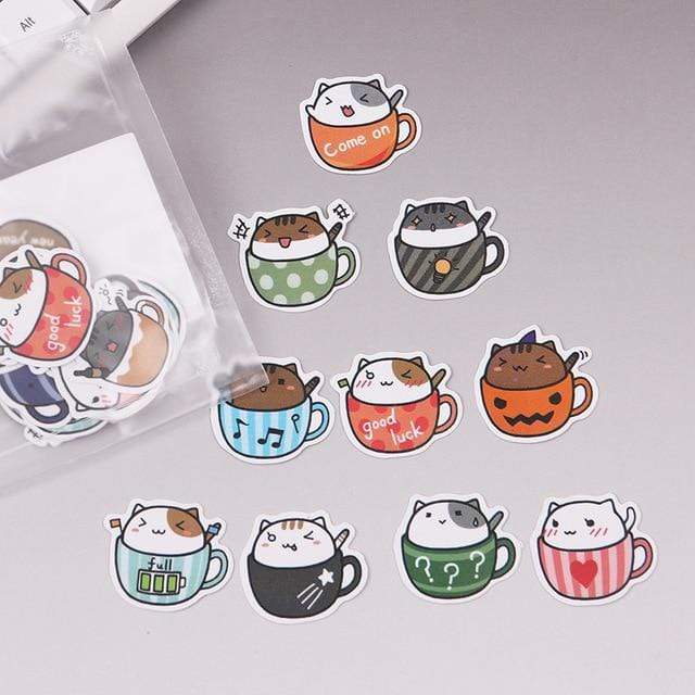 40 PCS  Adorable Cartoon Stickers (Little Dragon / Hamster / Kitty) Decorative Stickers Kitty Cup - Lady Bonita