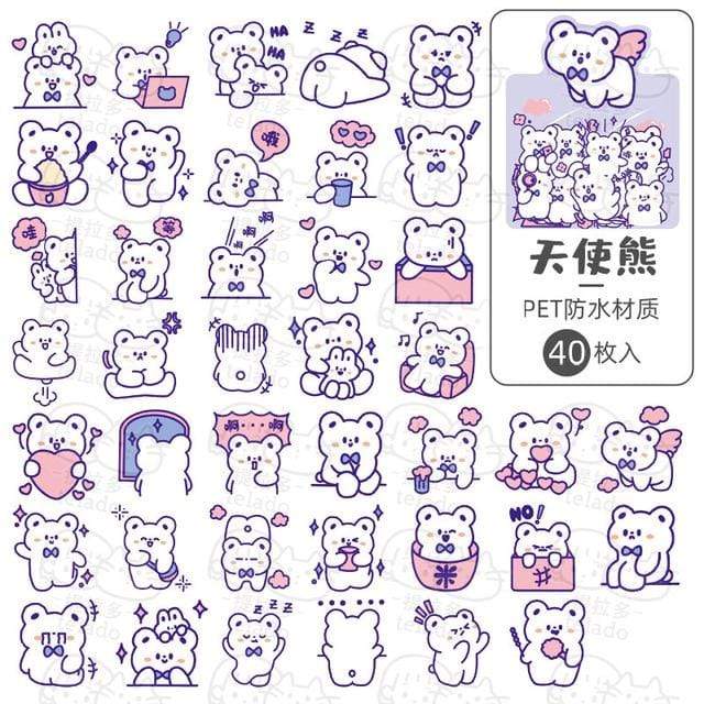 40 Pcs Cute Cartoon Bear Sticker Decorative Stickers Pink Bear - Lady Bonita