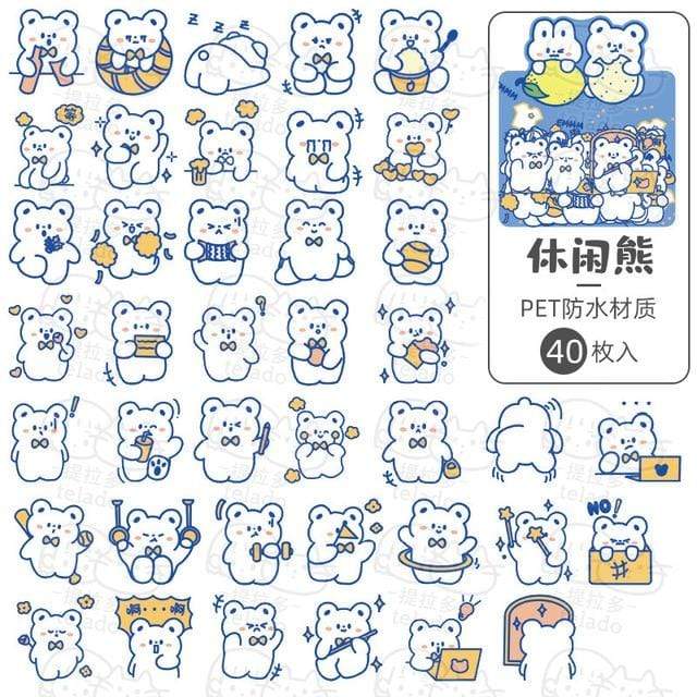 40 Pcs Cute Cartoon Bear Sticker Decorative Stickers Kawai Bear - Lady Bonita