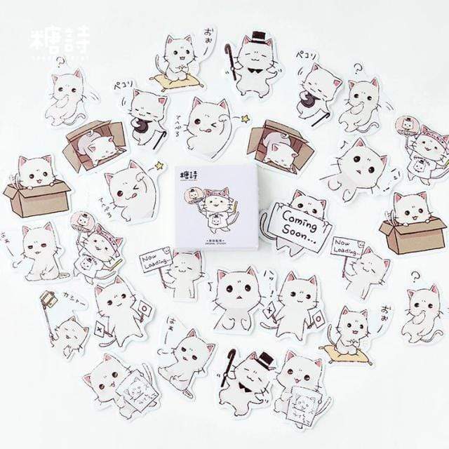 45pcs Cartoon Animal Stickers Decorative Stickers White Cat - Lady Bonita