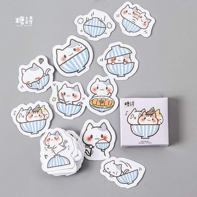 45PCS Funny Cartoon Animal Stickers Decorative Stickers Bowl Cat - Lady Bonita