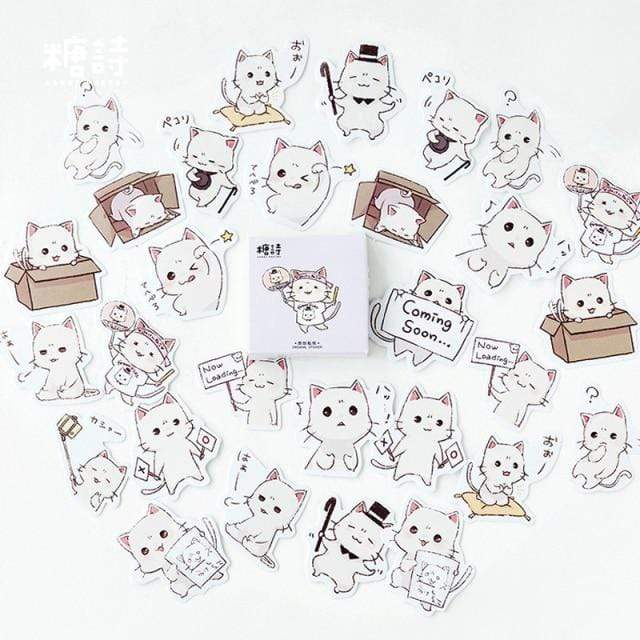 45PCS Funny Cartoon Animal Stickers Decorative Stickers White Kitty - Lady Bonita