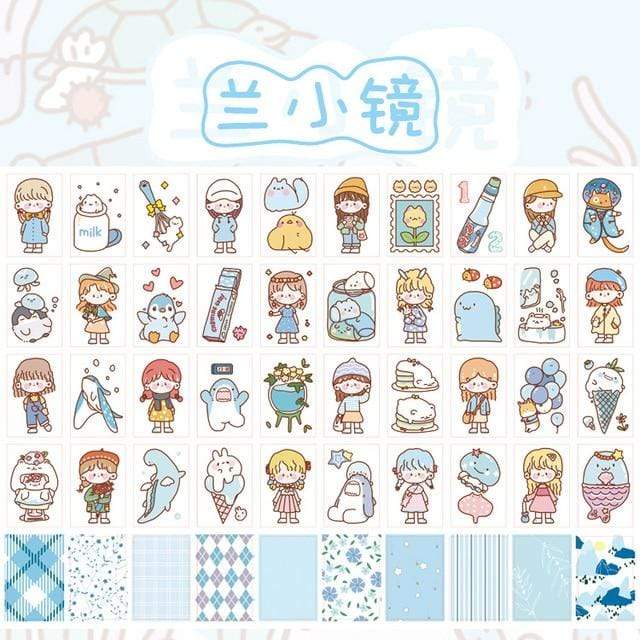 50 Sheets Adorable Cartoon Stickers Decorative Stickers Aqua Girl - Lady Bonita